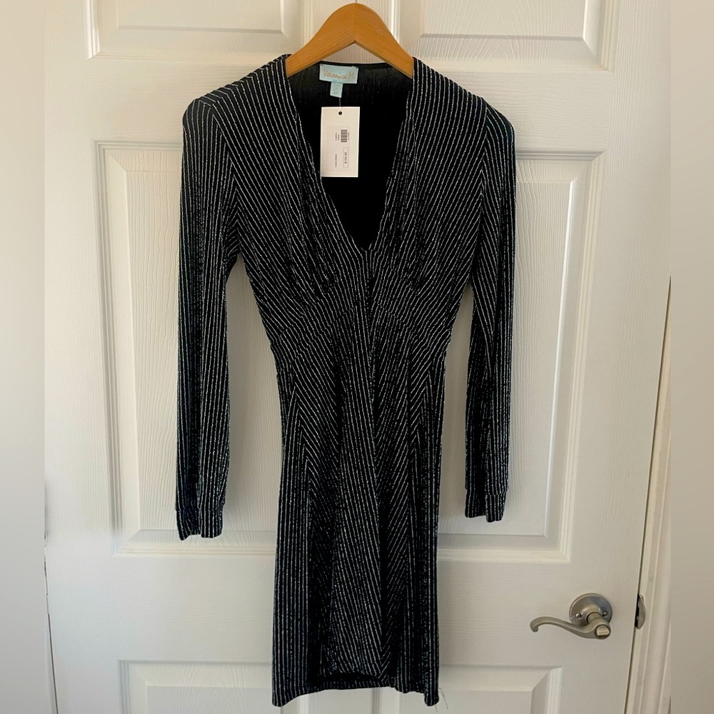 NWT XS Veronica M Boutique Party  ‘Tasha’ Dress in Black & Silver.
